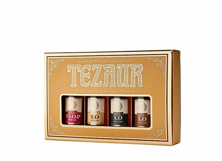 Набор коньяков «Tezaur» 5, 7, 10 и 15 лет, Gold Collection. 4 бут по 0,05 л.
