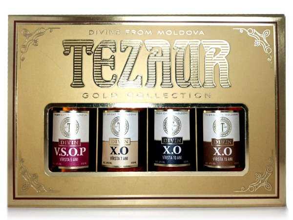 Набор коньяков «Tezaur» 5, 7, 10 и 15 лет, Gold Collection. 4 бут по 0,05 л.